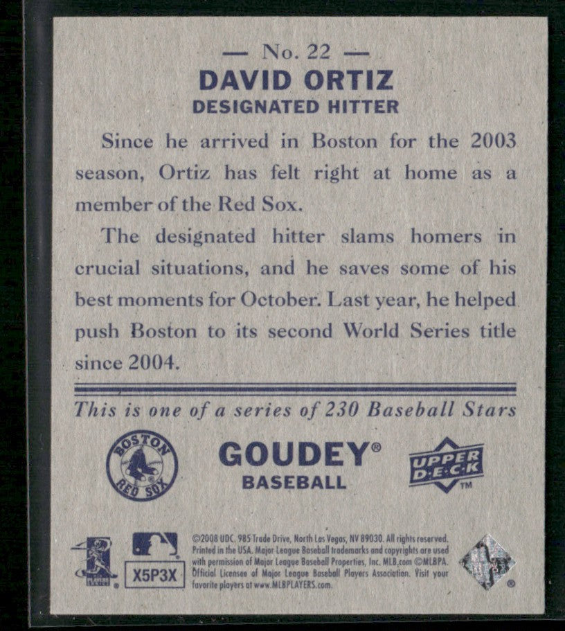 David Ortiz 2008 Upper Deck Goudey #22 Boston Red Sox
