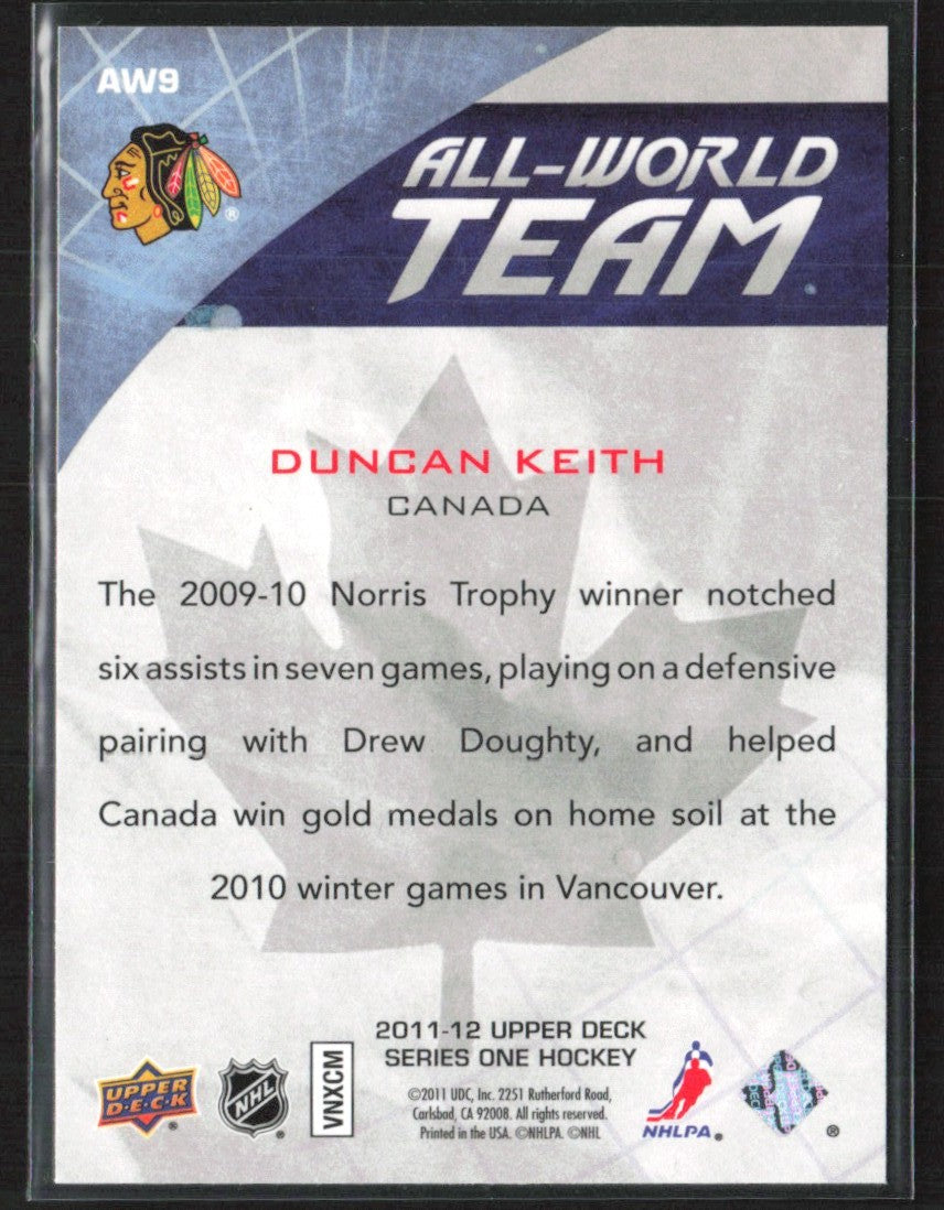 Duncan Keith 2011 Upper Deck All-World Team #AW9 Chicago Blackhawks