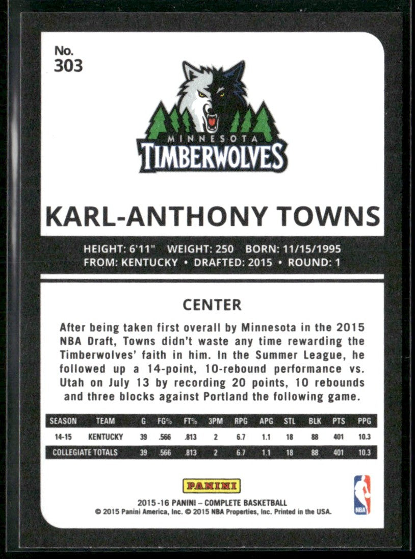 Karl-Anthony Towns 2015 Panini Complete RC #303 Minnesota Timberwolves