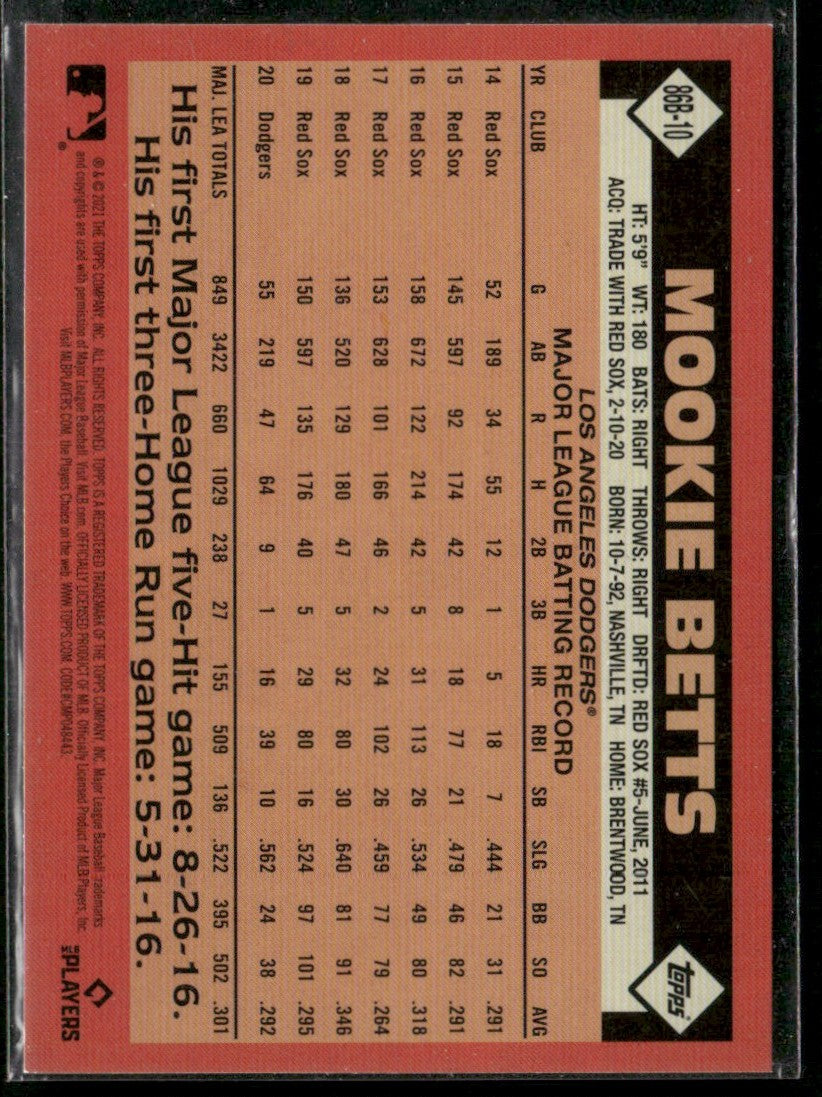 Mookie Betts 2021 Topps Update 1986 Baseball 35th Anniversary #86B-10