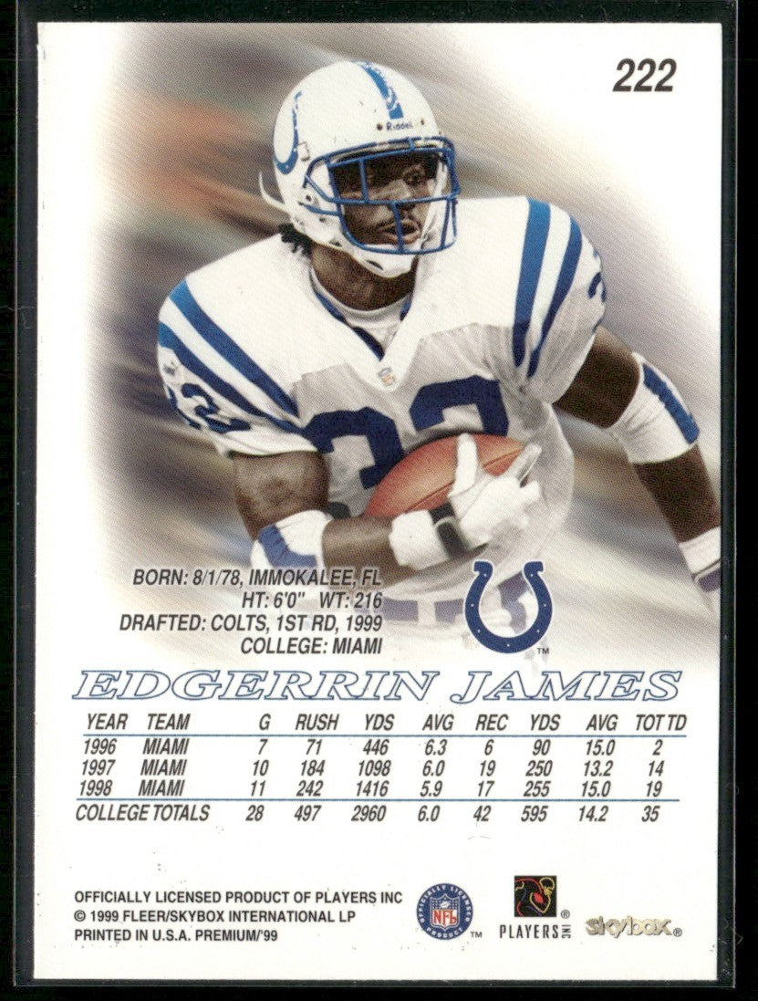 Edgerrin James 1999 SkyBox Premium Green Foil RC #222 Indianapolis Colts
