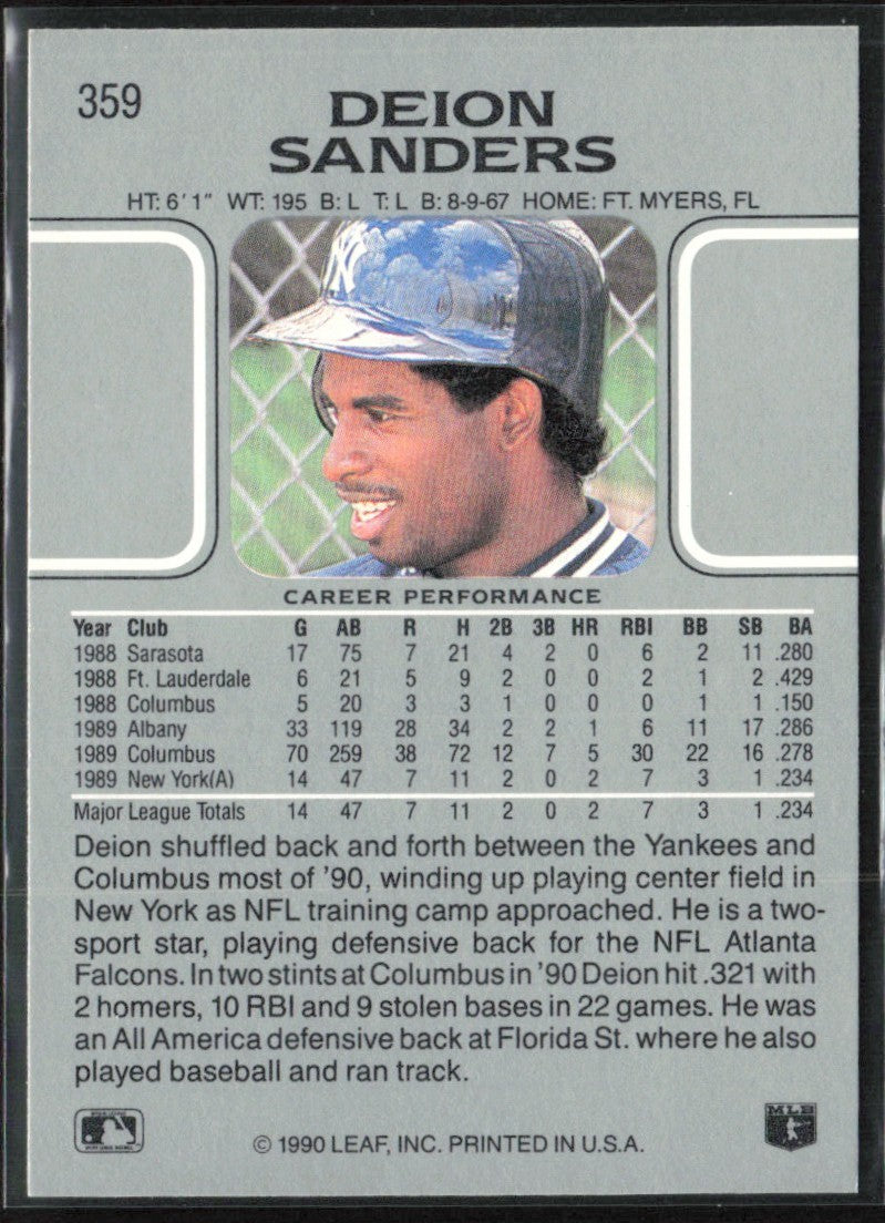 Deion Sanders 1990 Leaf RC #359 New York Yankees