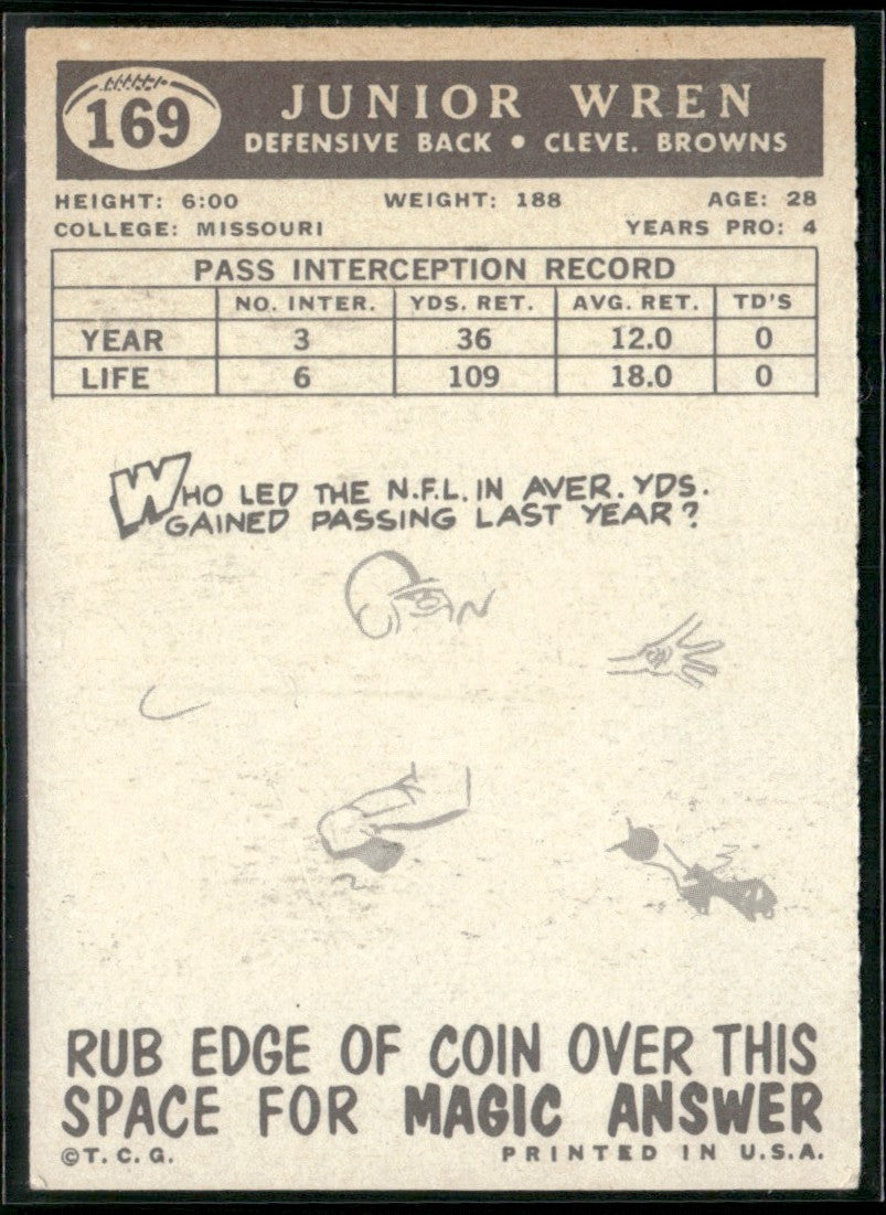 Junior Wren 1959 Topps RC #169 Cleveland Browns