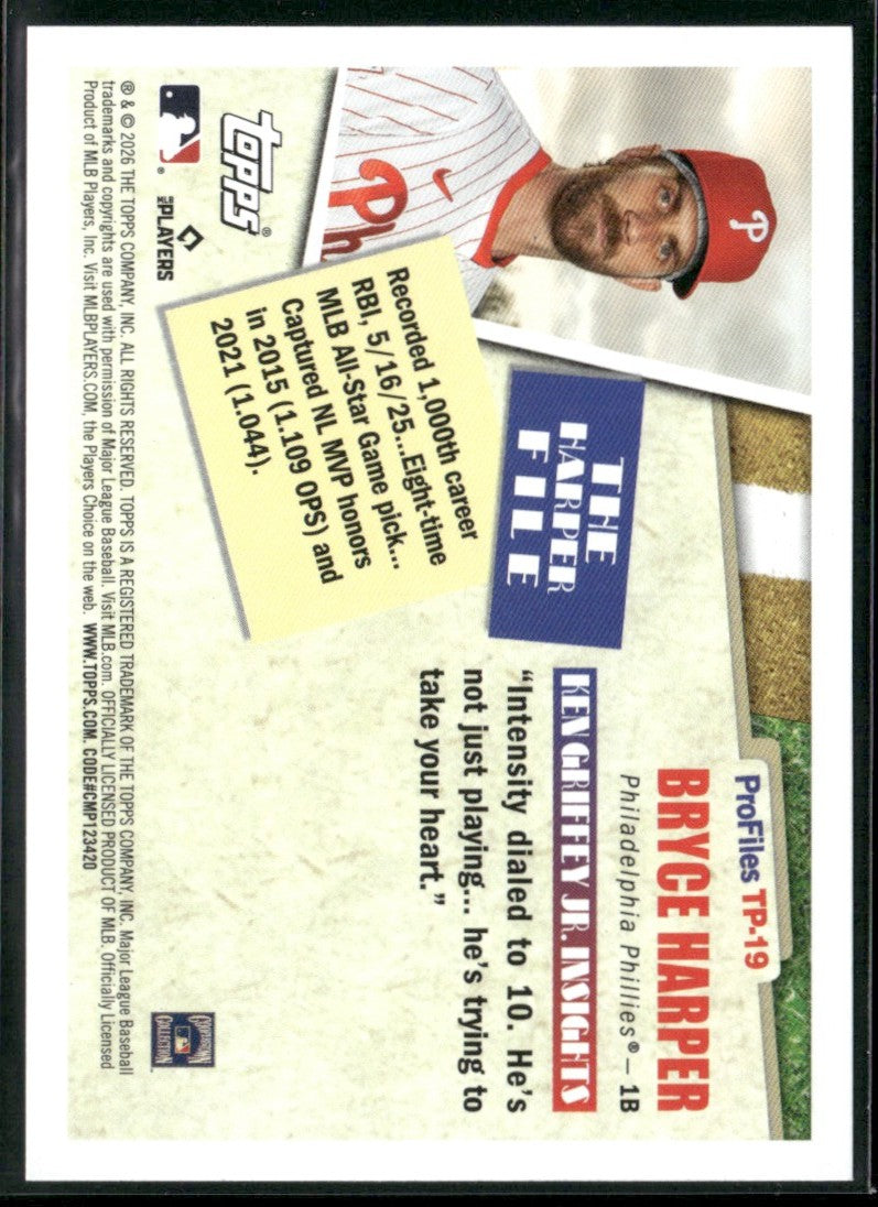 Bryce Harper 2026 Topps Profiles by Ken Griffey Jr. #TP-19 Philadelphia Phillies