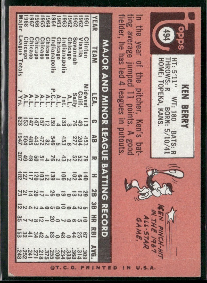 Ken Berry 1969 Topps #494 Chicago White Sox