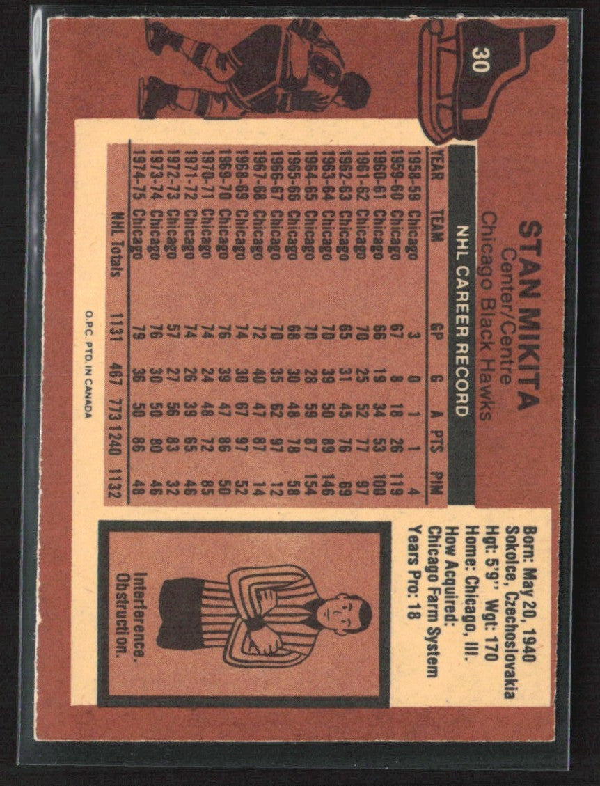 Stan Mikita 1975 O-Pee-Chee #30 Chicago Blackhawks