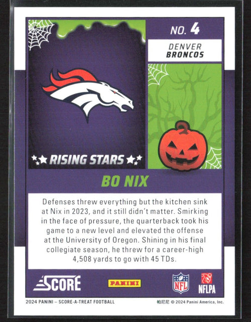 Bo Nix 2024 Score-A-Treat Rising Stars Green Bats RC #4 Denver Broncos