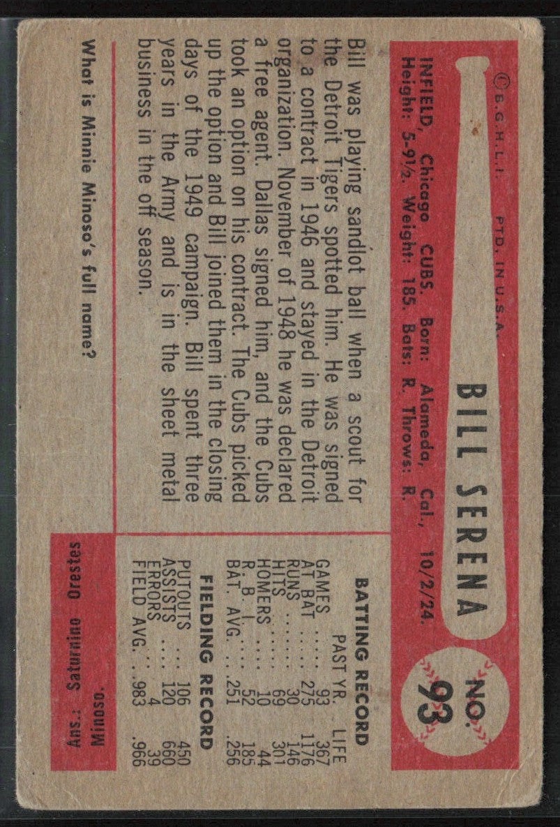 Bill Serena 1954 Bowman #93 Chicago Cubs