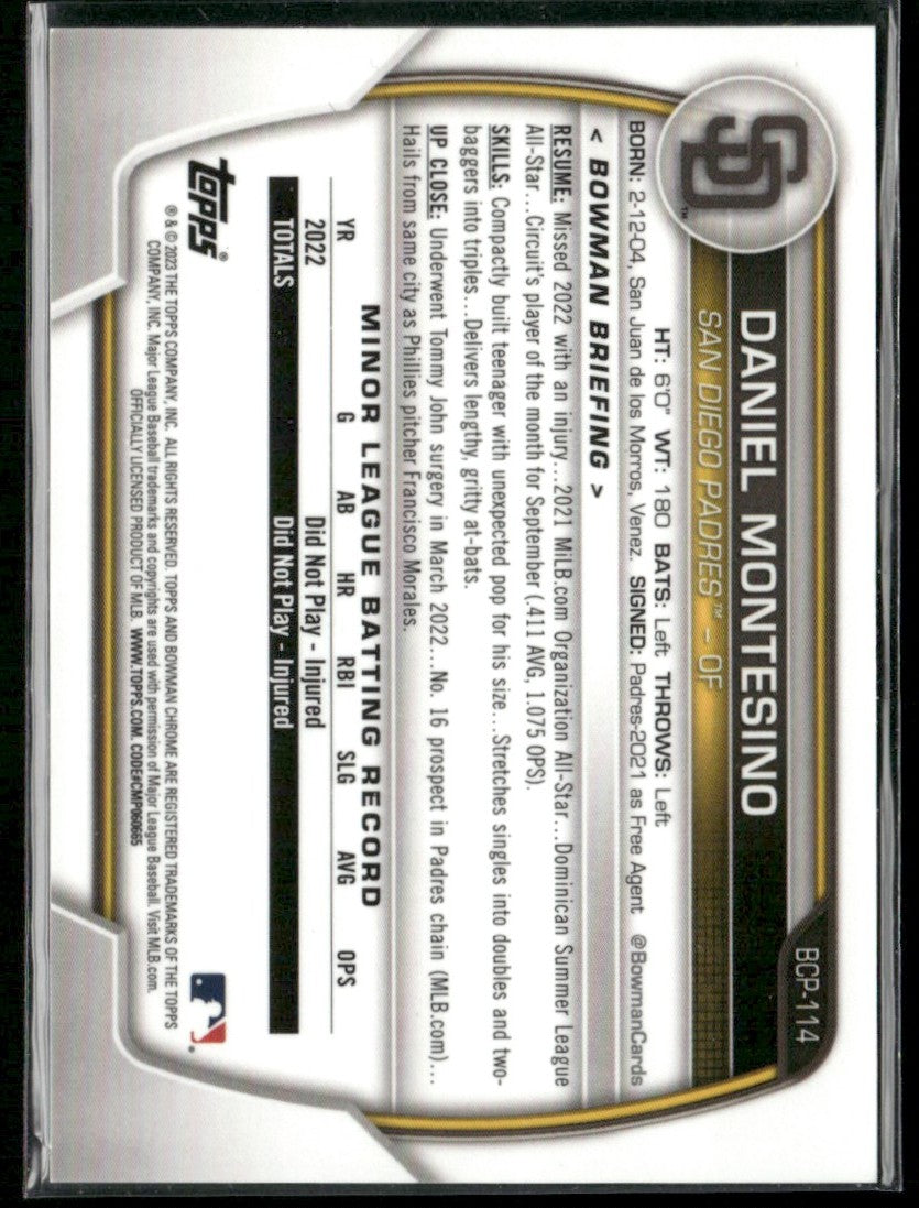 Daniel Montesino 2023 Bowman Chrome 1st Lava Refractor /399 #BCP-114