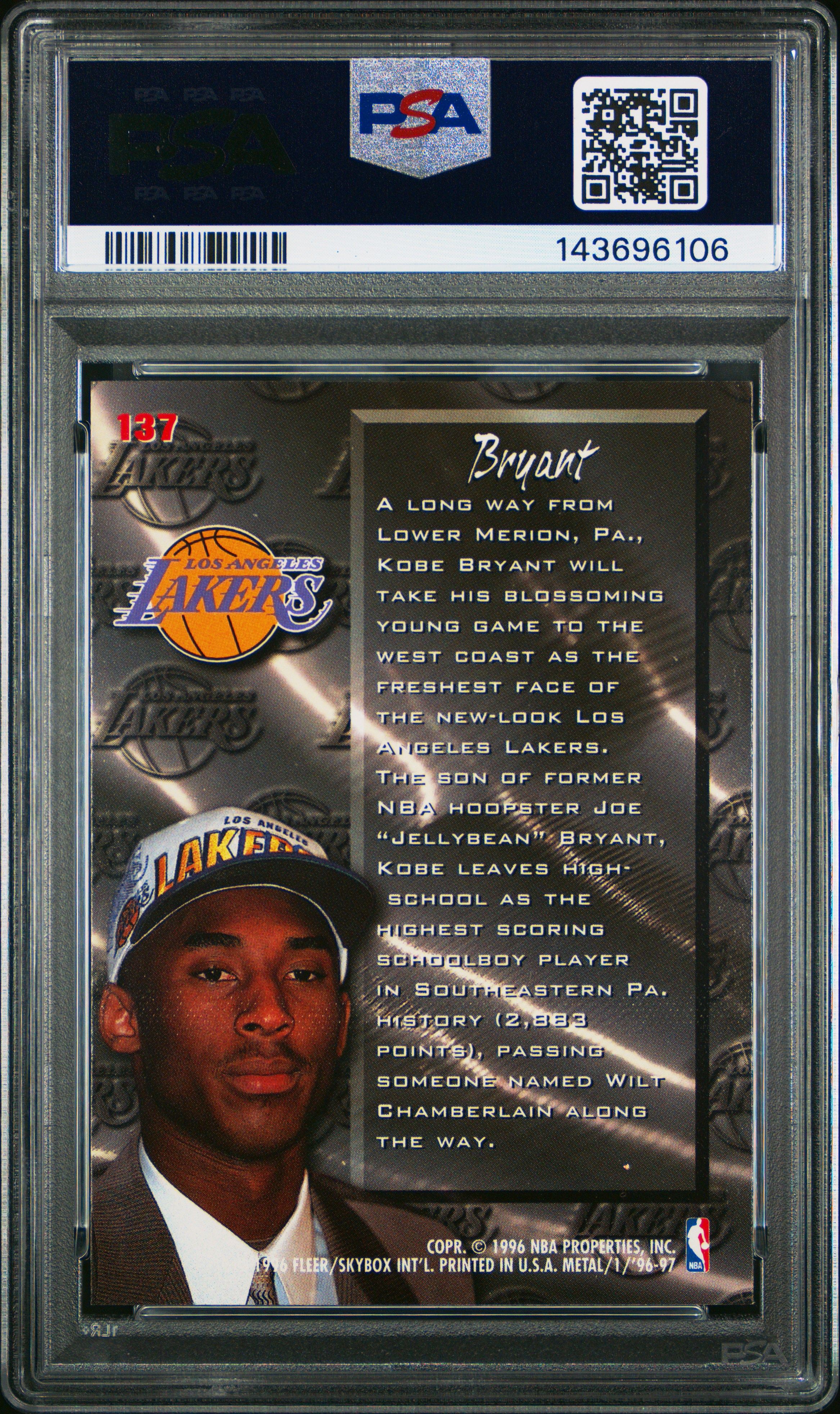 Kobe Bryant 1996 Fleer Metal RC psa 8 #137 Los Angeles Lakers