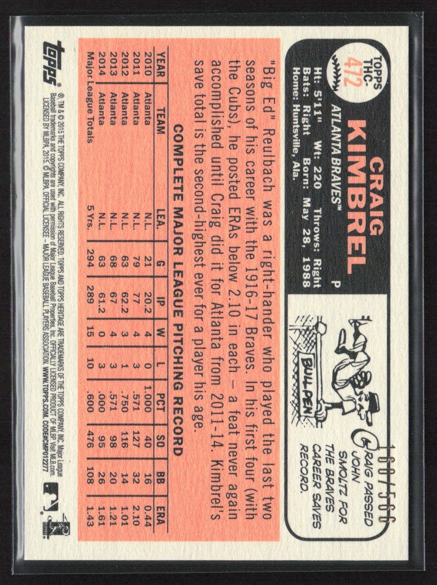 Craig Kimbrel 2015 Topps Heritage Chrome Refractor /566 #THC-472 Atlanta Braves