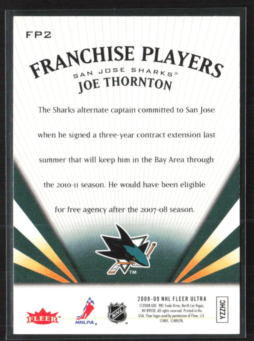 Joe Thornton 2008 Fleer Ultra Franchise Players #FP2 San Jose Sharks