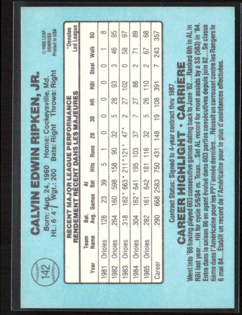 Cal Ripken Jr. 1986 Leaf #142 Baltimore Orioles