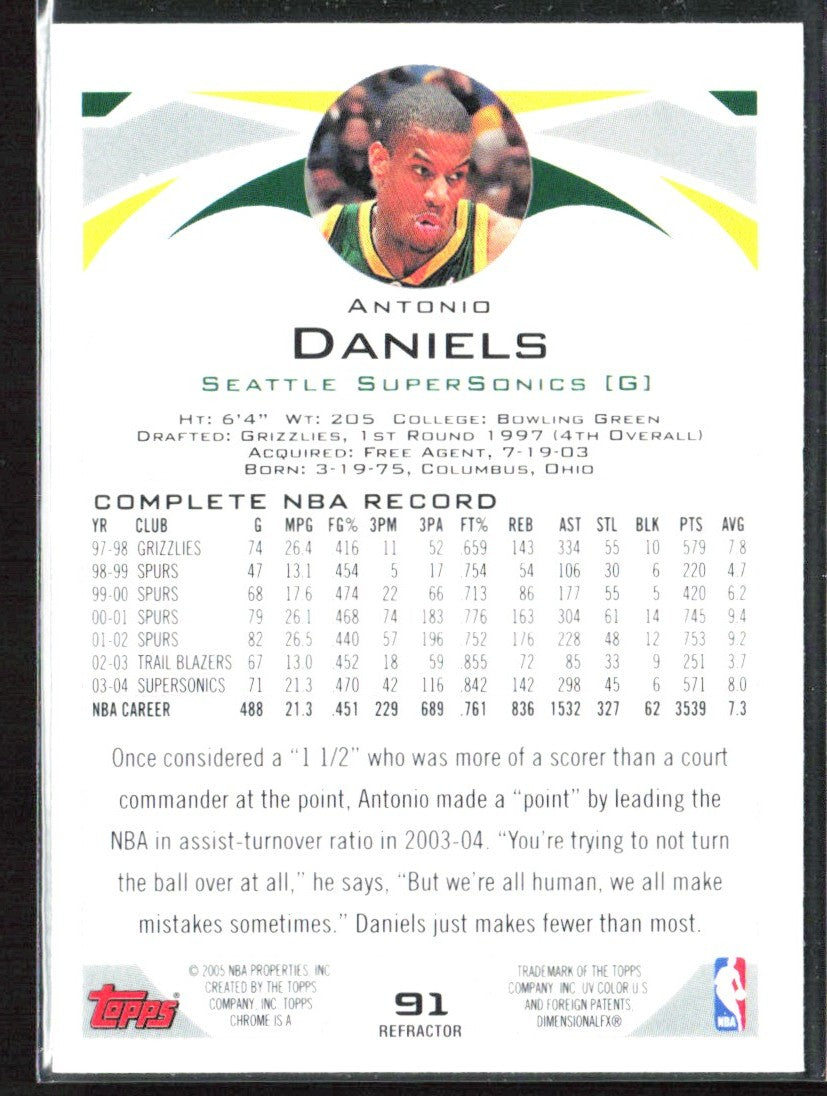Antonio Daniels 2004 Topps Chrome Refractor #91 Seattle SuperSonics
