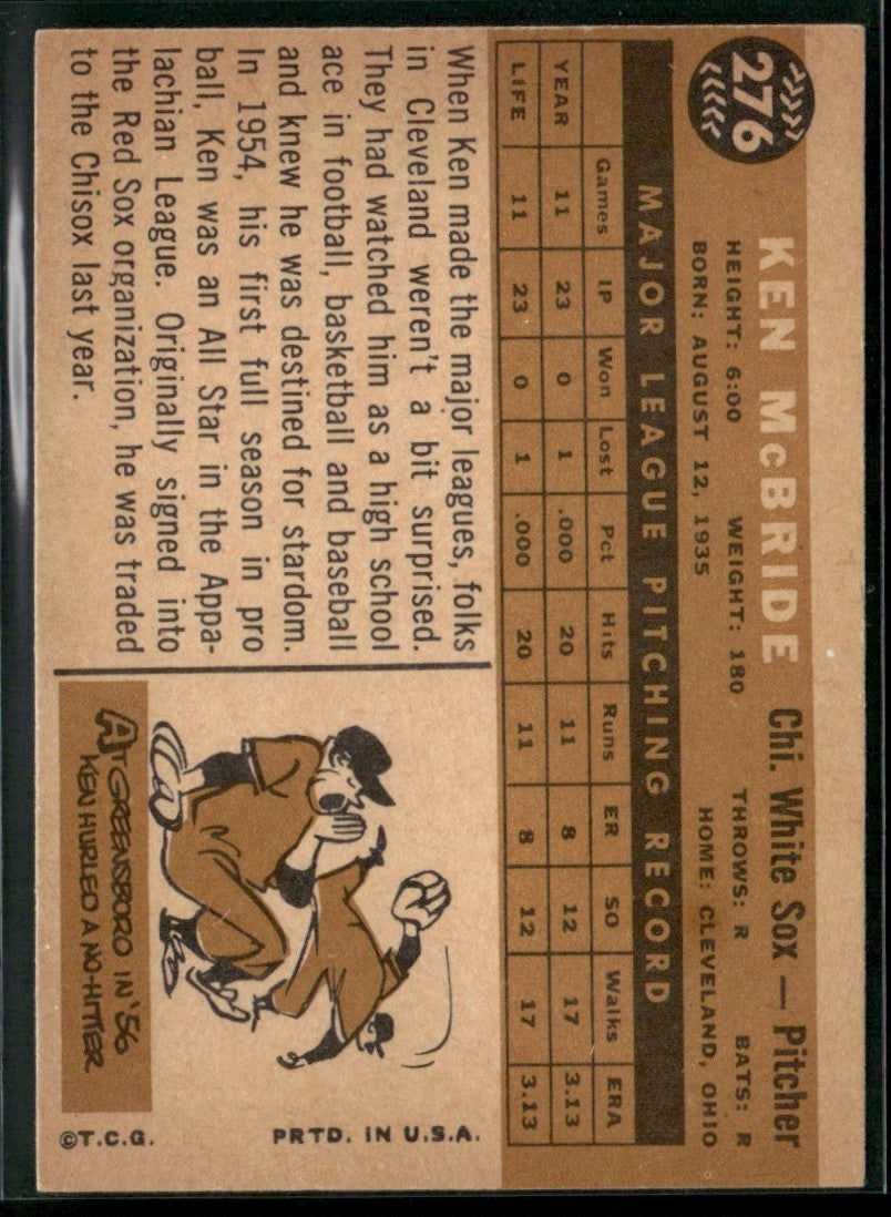 Ken McBride 1960 Topps RC #276 Chicago White Sox