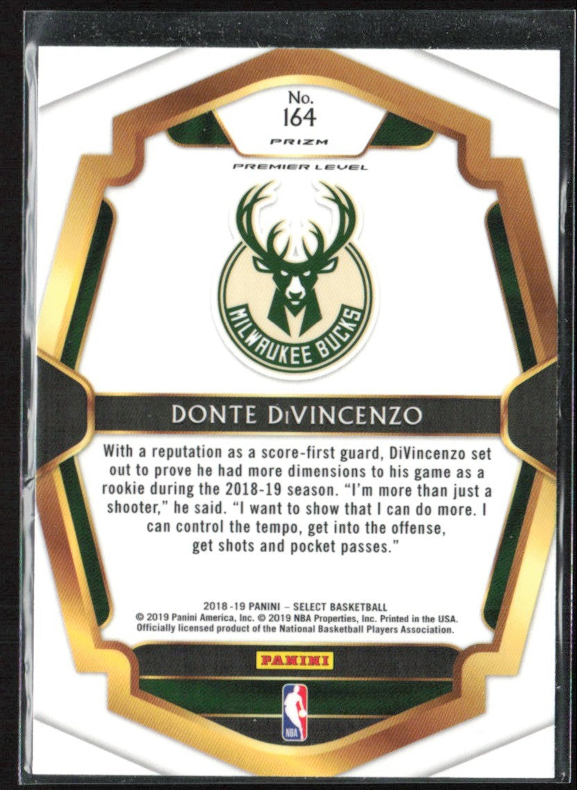 Donte DiVincenzo 2018 Panini Select Premier Silver Prizm RC #164 Milwaukee Bucks