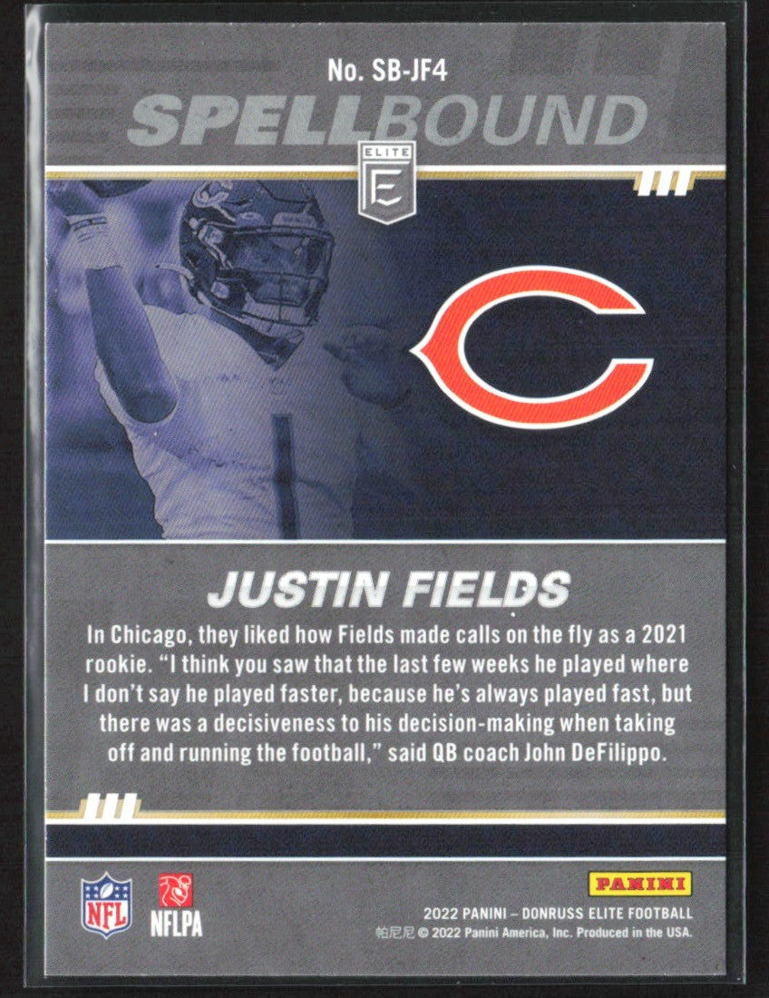 Justin Fields 2022 Donruss Elite Spellbound Green #SB-JF4 Chicago Bears