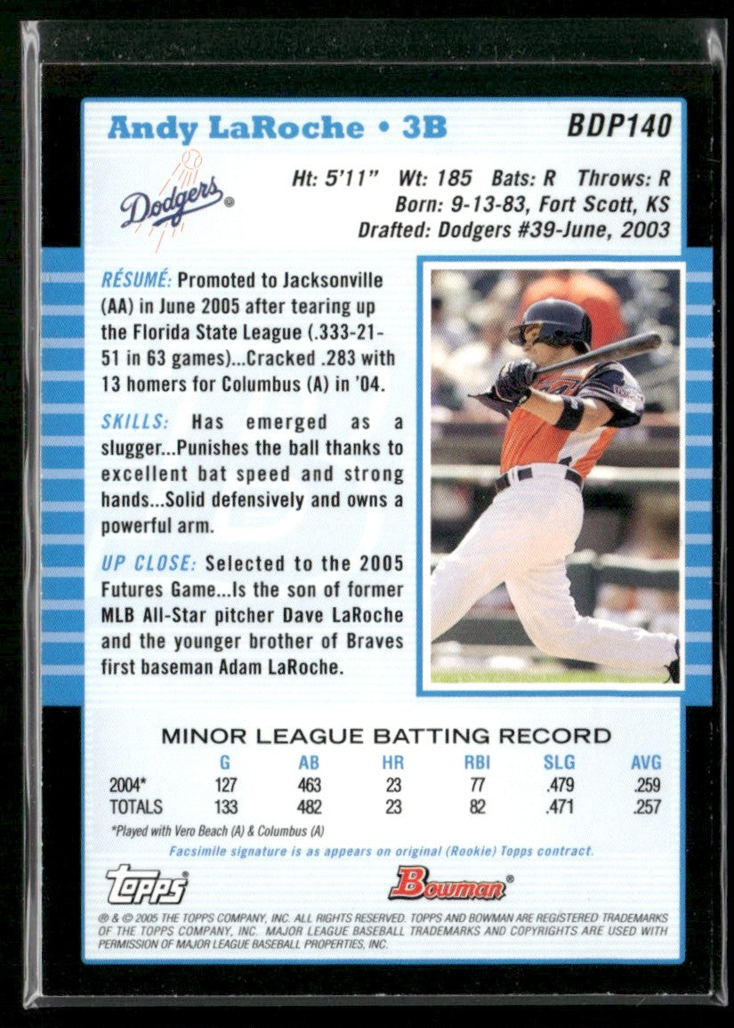 Andy LaRoche 2005 Bowman Futures Game 1st Game Used Jersey #BDP140