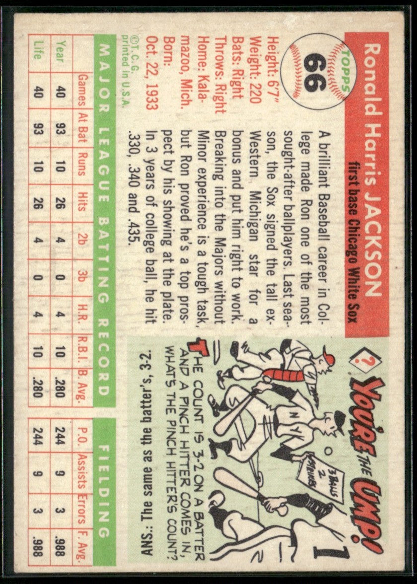 Ron Jackson 1955 Topps RC #66 Chicago White Sox