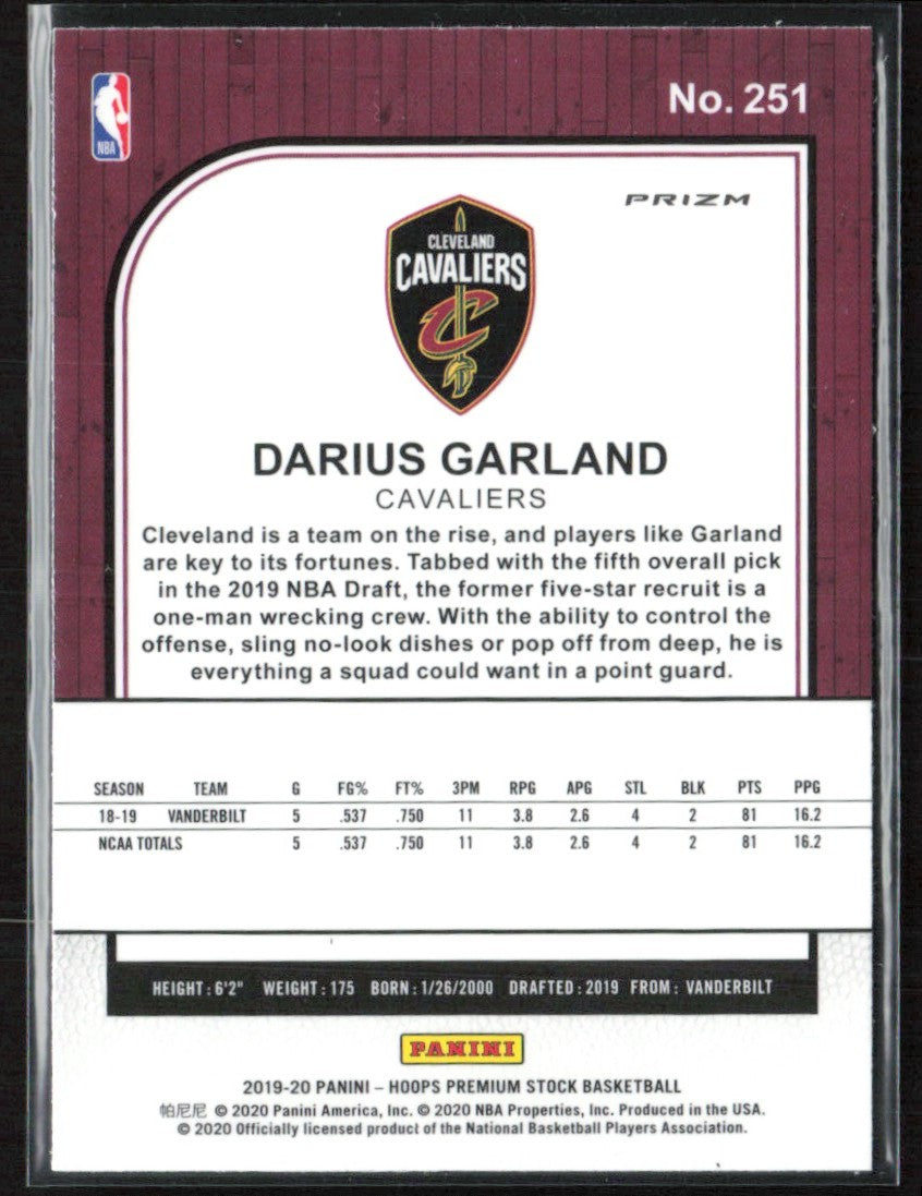 Darius Garland 2019 NBA Hoops Premium Stock Silver Prizm RC #251