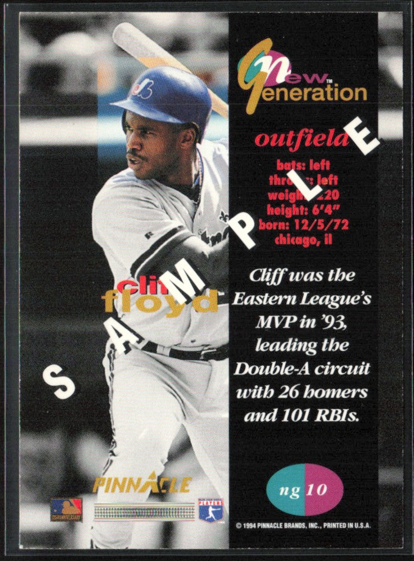 Cliff Floyd 1994 Pinnacle New Generation Sample #NG10 Montreal Expos