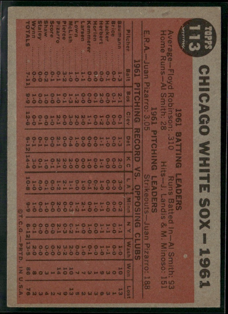 Chicago White Sox 1962 Topps #113 Chicago White Sox