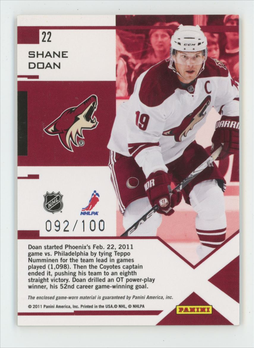 Shane Doan 2010 Panini Zenith Epix /100 Jersey #22 Phoenix Coyotes