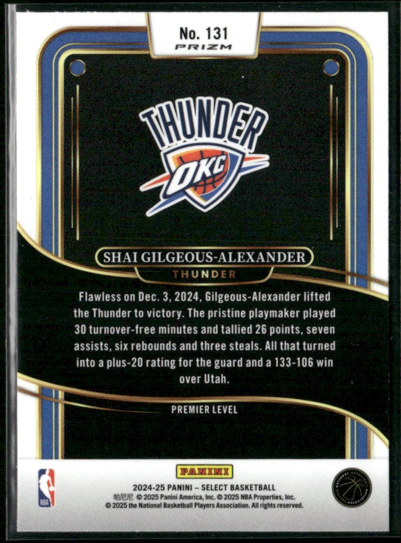 Shai Gilgeous-Alexander 2024 Panini Select Premier #131 Oklahoma City Thunder