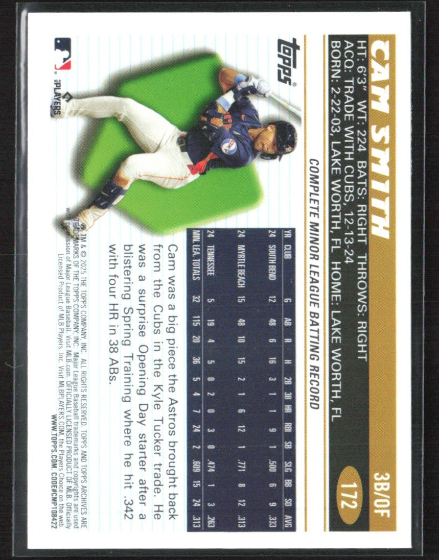 Cam Smith 2025 Topps Archives Black Foilboard RC #172 Houston Astros