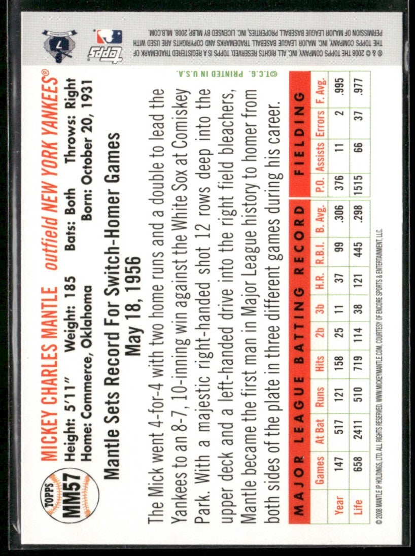 Mickey Mantle 2008 Topps Promo Set #MM57 New York Yankees