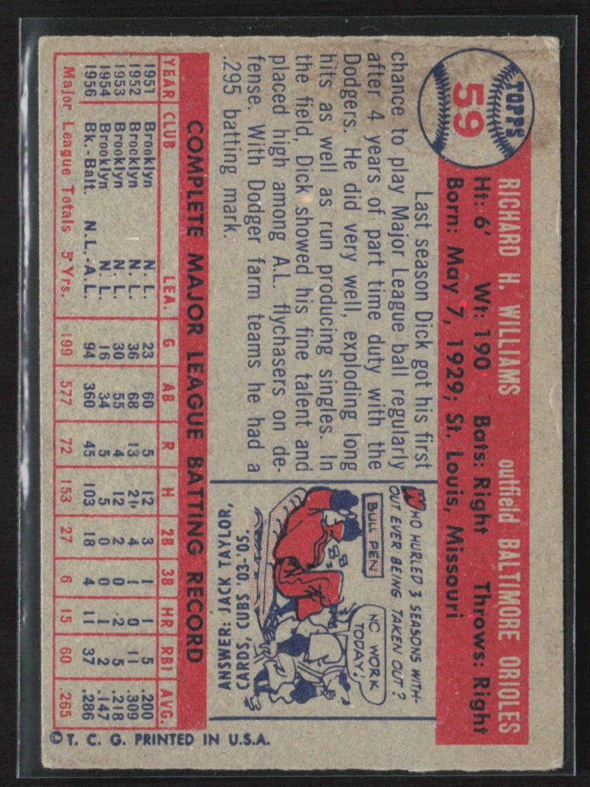 Dick Williams 1957 Topps #59 Baltimore Orioles