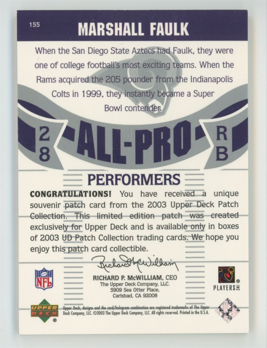 Marshall Faulk 2003 UD NFL Collection Upper Deck Patch #155 St. Louis Rams