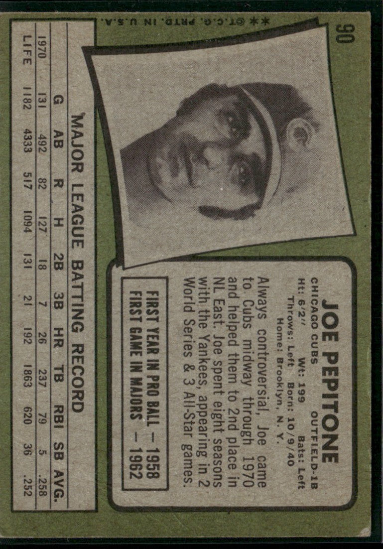 Joe Pepitone 1971 Topps #90 Chicago Cubs