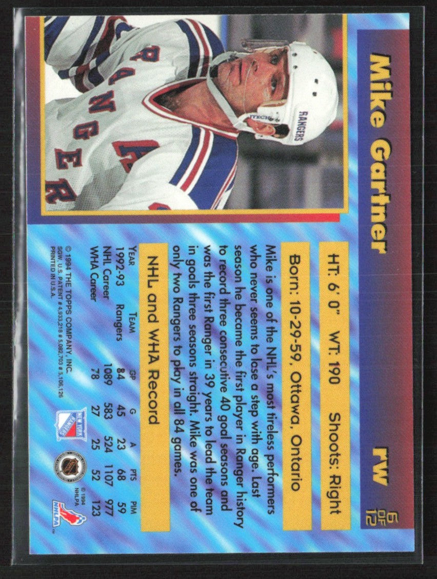 Mike Gartner 1993 Topps Stadium Club Finest #6 New York Rangers