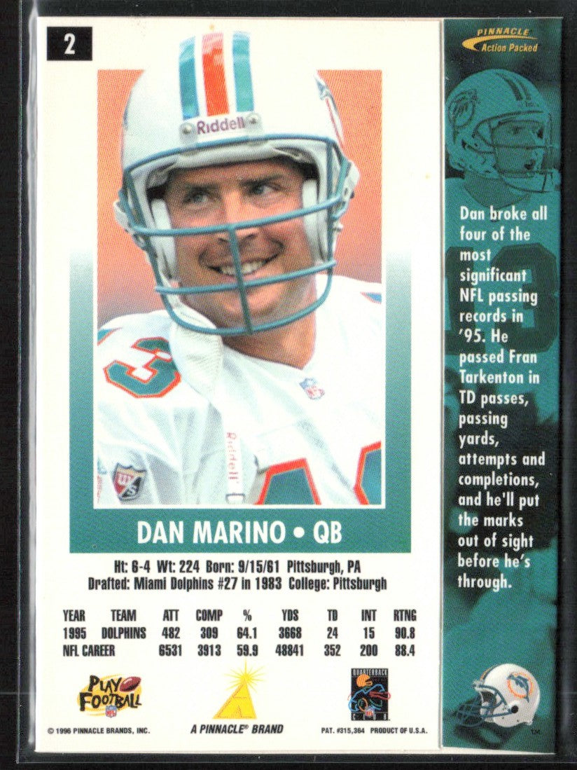 Dan Marino 1996 Pinnacle Action Packed #2 Miami Dolphins