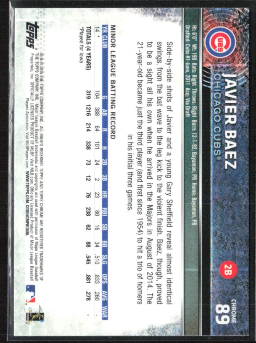 Javier Baez 2015 Topps Chrome RC #89 Chicago Cubs
