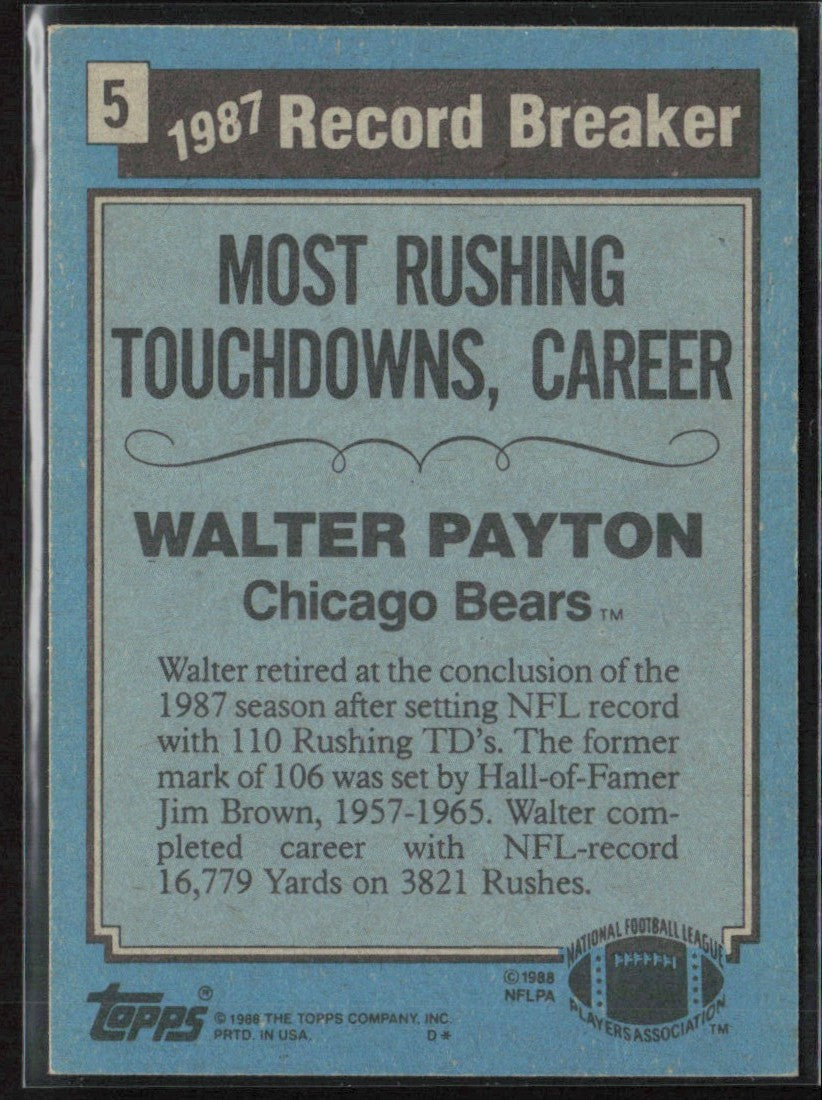 Walter Payton 1988 Topps Record Breaker #5 Chicago Bears