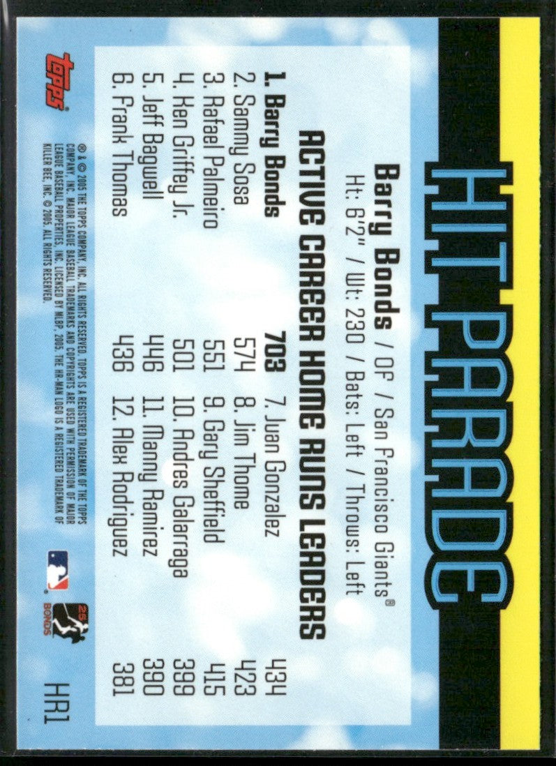 Barry Bonds 2005 Topps Hit Parade #HR1 San Francisco Giants