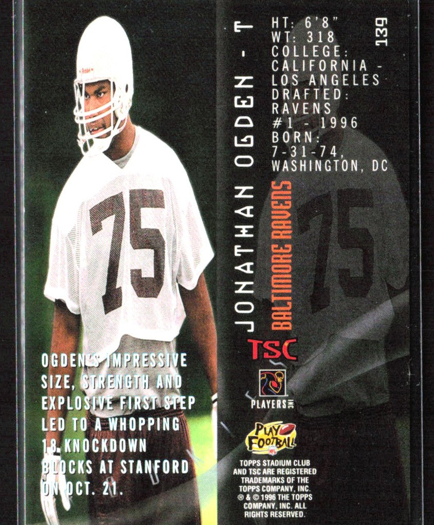 Jonathan Ogden 1996 Topps Stadium Club RC #139 Baltimore Ravens