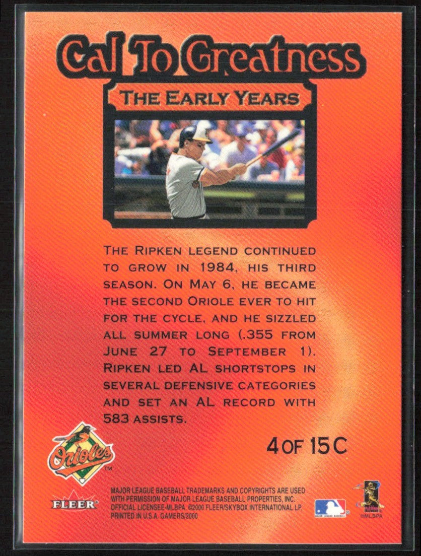 Cal Ripken Jr. 2000 Fleer Gamers To Greatness #4 Baltimore Orioles