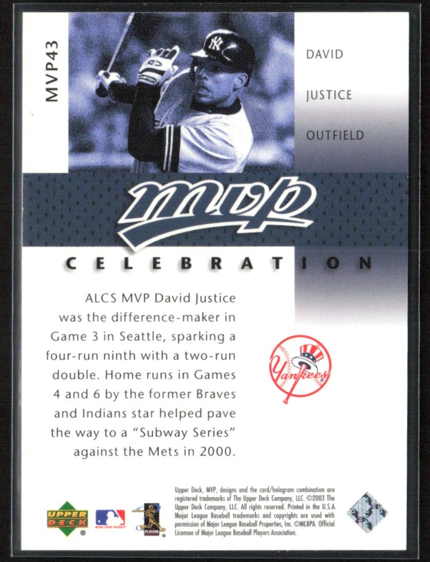 David Justice 2003 Upper Deck MVP Celebration /2000 #MVP43 New York Yankees