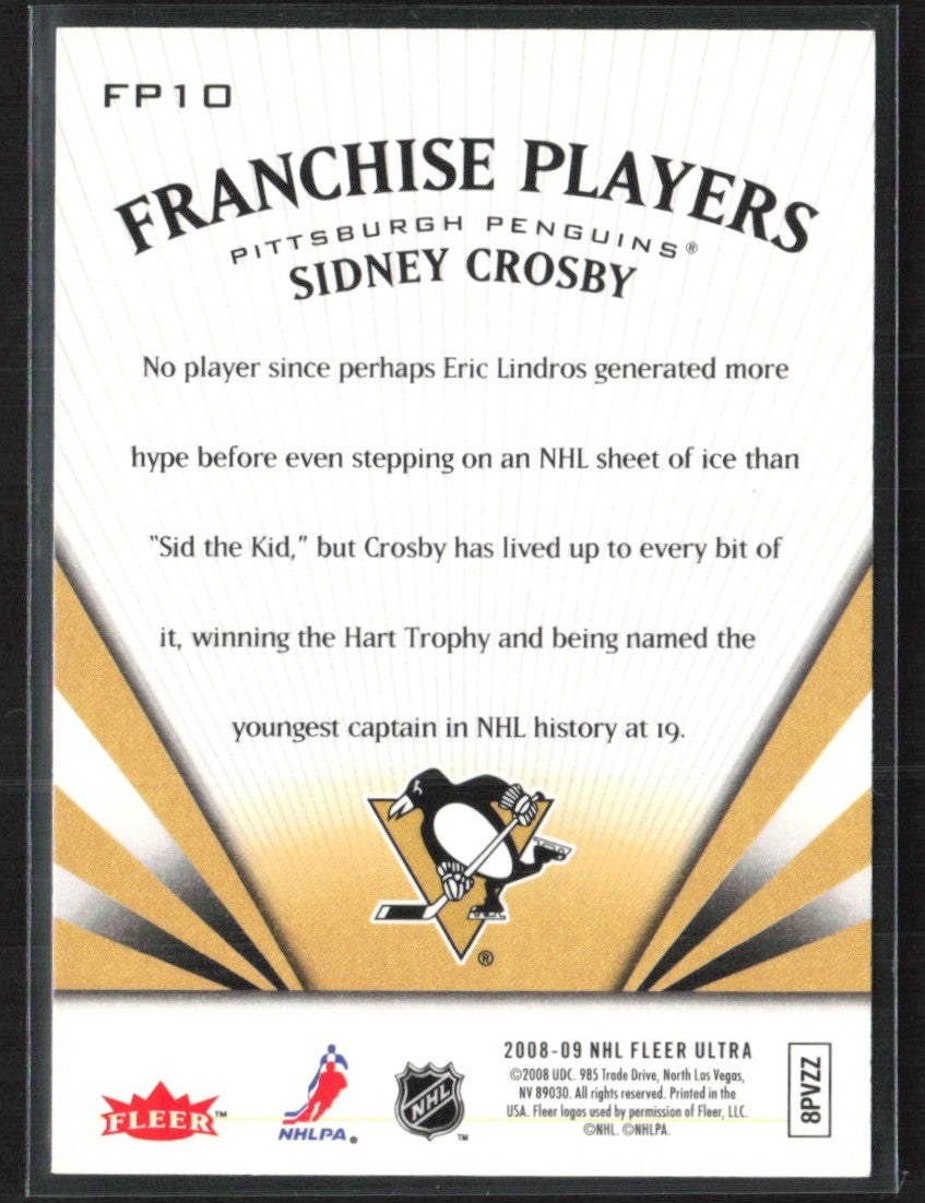 Sidney Crosby 2008 Fleer Ultra Franchise Players #FP10 Pittsburgh Penguins