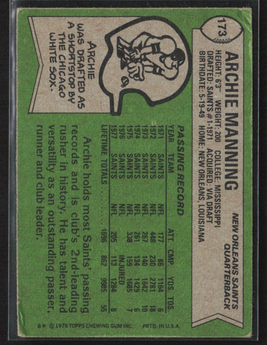 Archie Manning 1978 Topps #173 New Orleans Saints