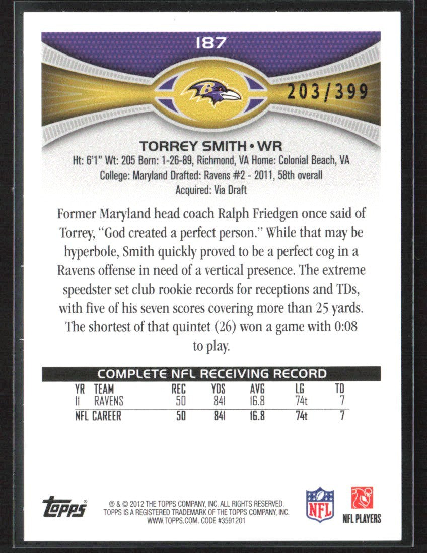 Torrey Smith 2012 Topps Pink BCA Border 203/399 #187 Baltimore Ravens