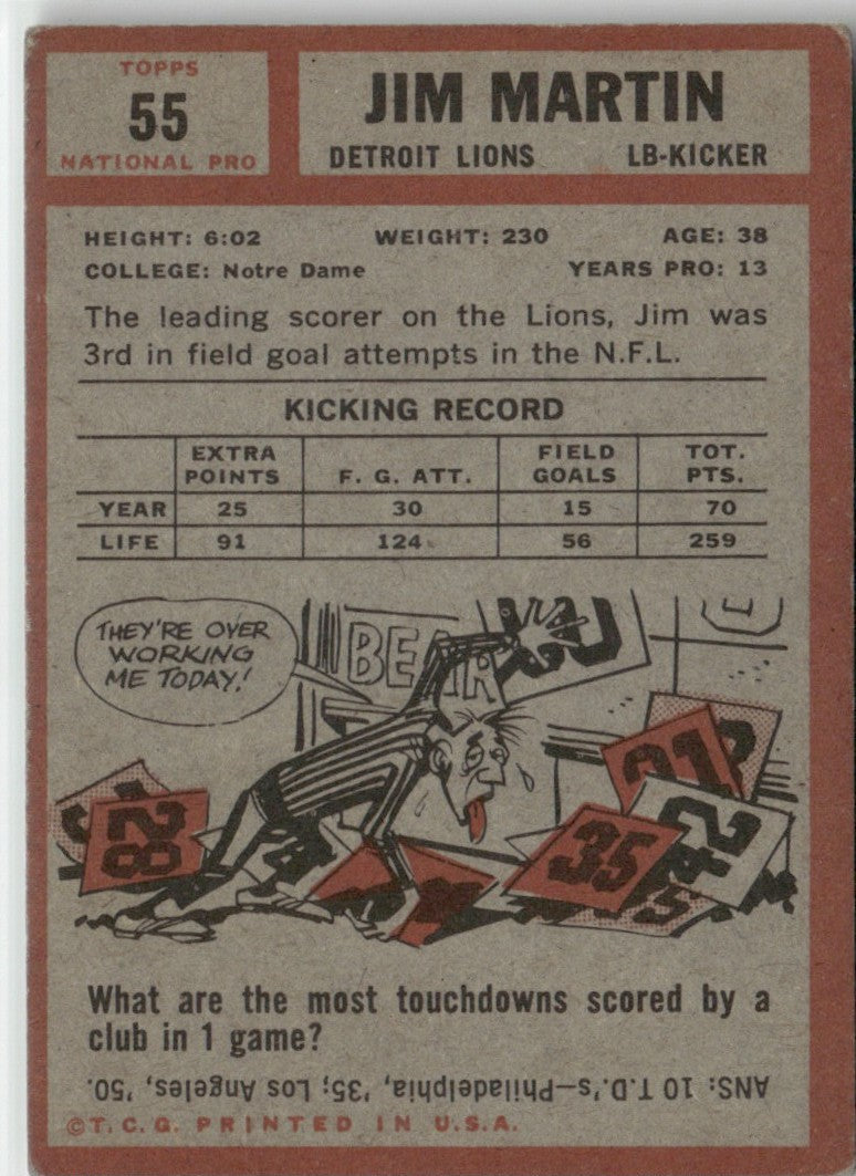 Jim Martin 1962 Topps #55 Detroit Lions