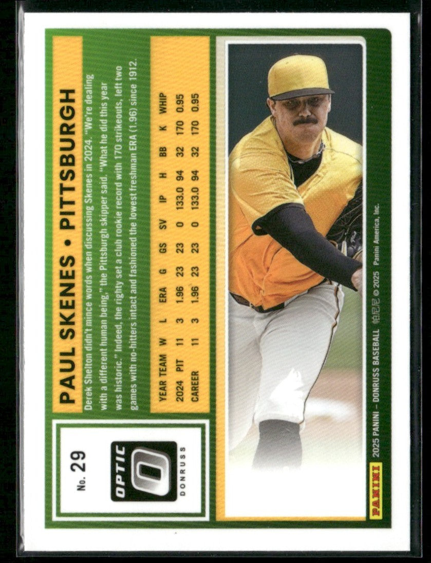 Paul Skenes 2025 Panini Donruss Optic #29 Pittsburgh Pirates