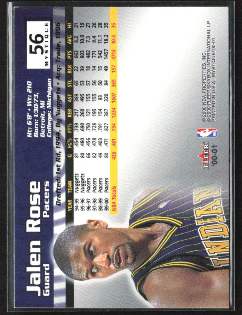 Jalen Rose 2000 Fleer Mystique #56 Indiana Pacers