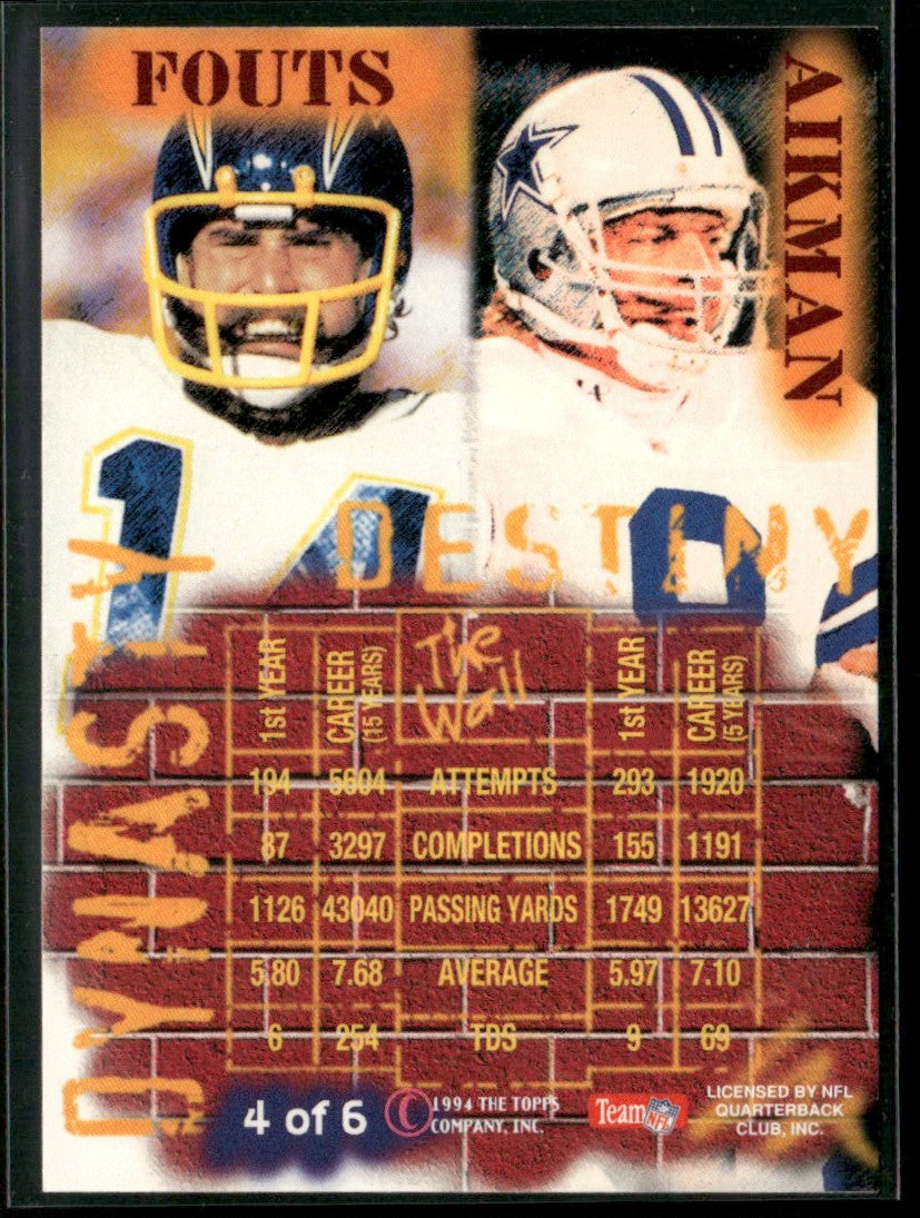 Troy Aikman Fouts 1994 Topps Stadium Club Dynasty Destiny #4 Dallas Cowboys