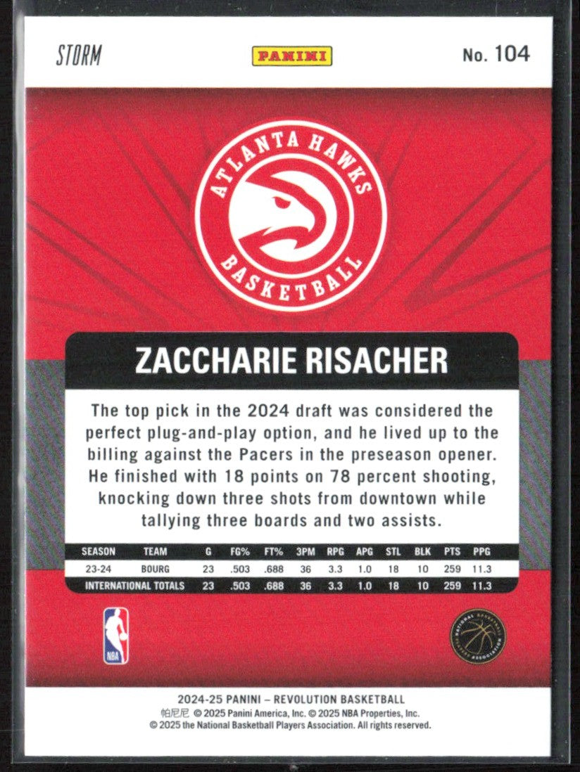Zaccharie Risacher 2024 Panini Revolution Storm RC #104 Atlanta Hawks