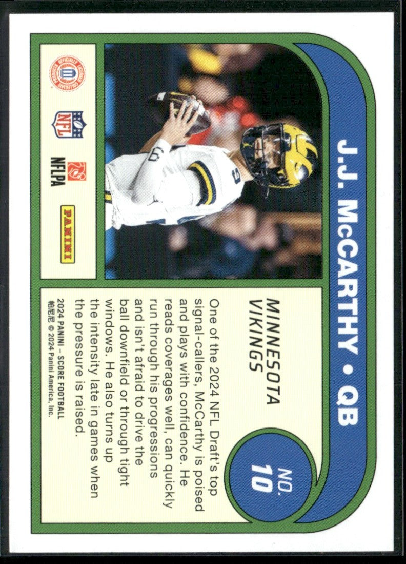 J.J. McCarthy 2024 Panini Score Protential RC #10 Minnesota Vikings